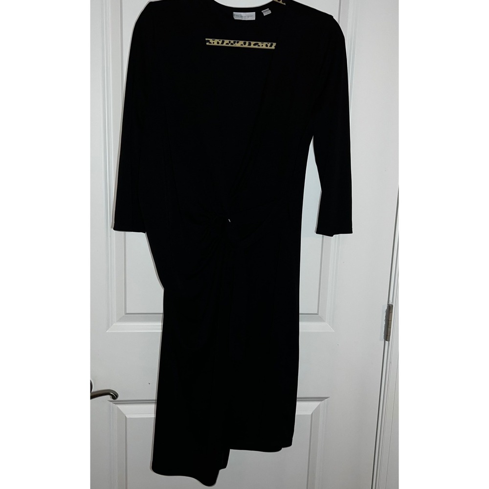 New York Co Black Long Sleeve Twist Front Midi Dress Size L Travel Wrinkle free